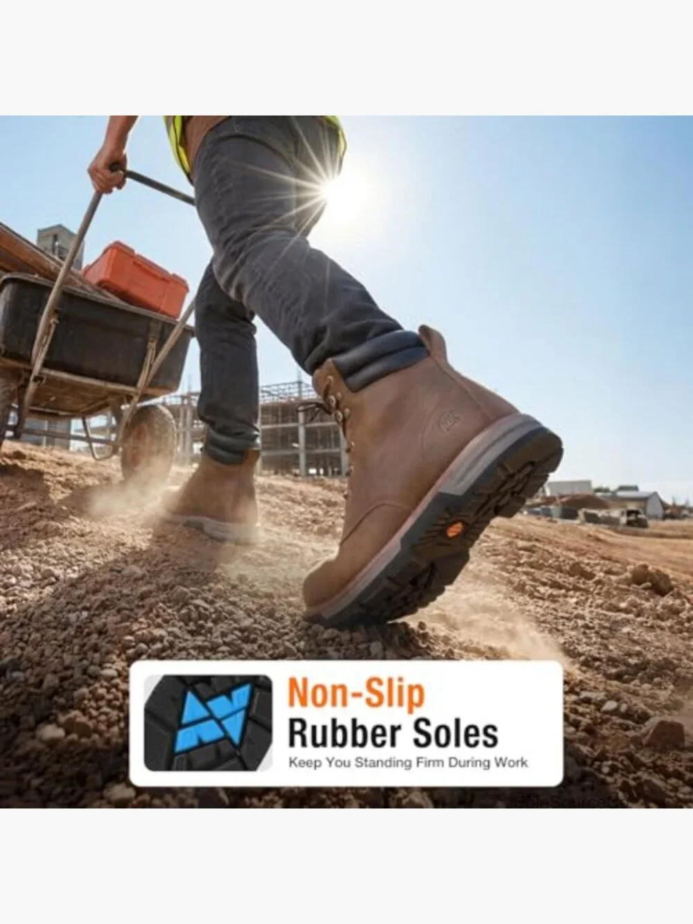 Steel Toe Work Boots, Water Resistant Leather Safety Construction Boots, Non